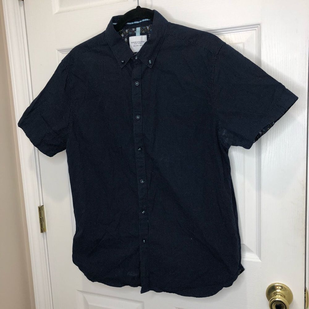 Denim & Flower Ricky Singh navy blue button up short sleeve collared shirt - Picture 2 of 14